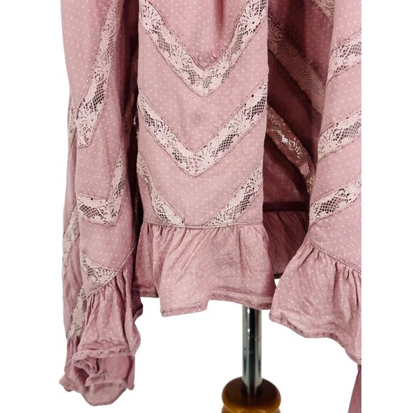 Free People Pink Voile & Lace Tiny Dot Mini Slip Dress | Boho Coquette Fairy S - Picture 4 of 16